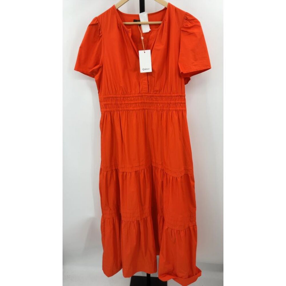 Quince Orange Tiered Short-Sleeve Midi Dress
